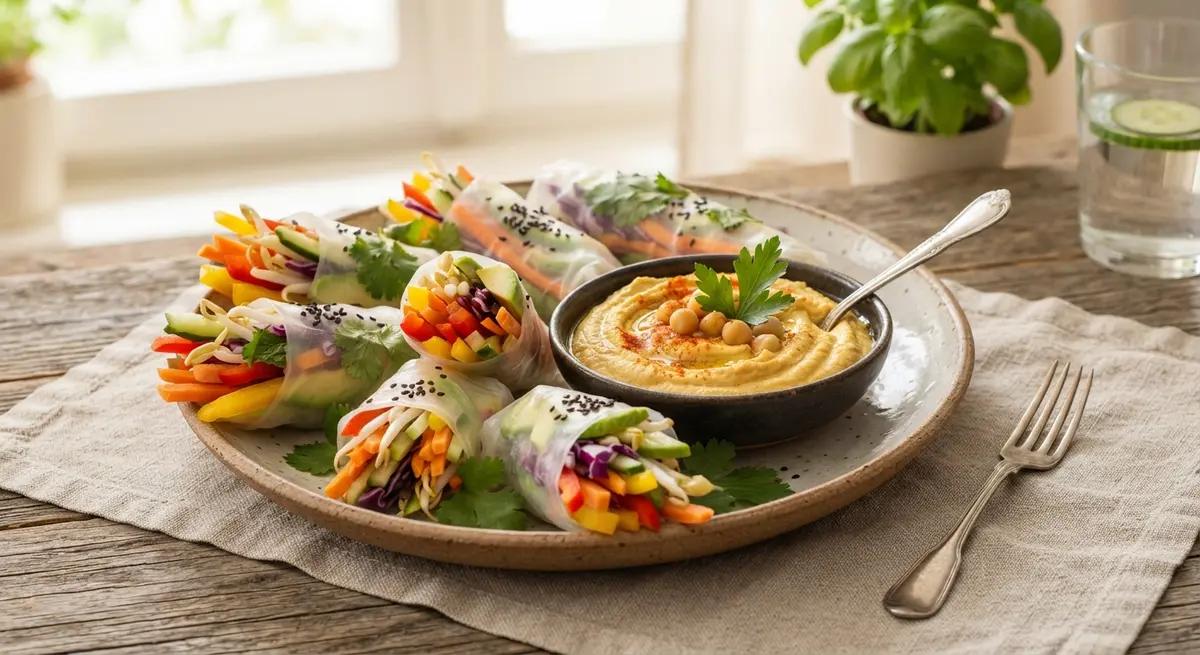 Vegetable Rice Paper Rolls + hummus dip